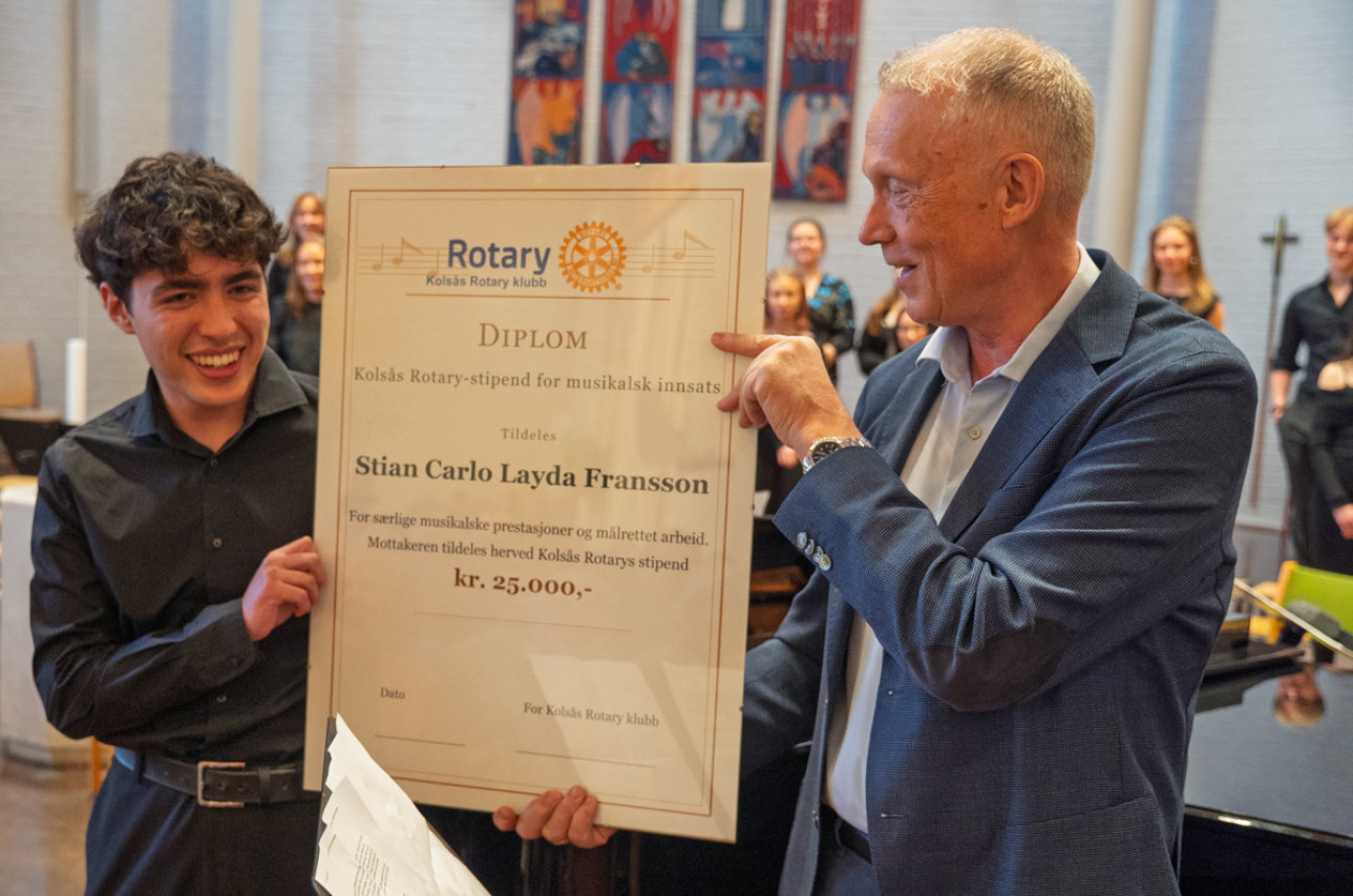 Utdeling av Kolsås Rotaryklubbs kulturstipend 2026 til Stian Carlo Layda Fransson